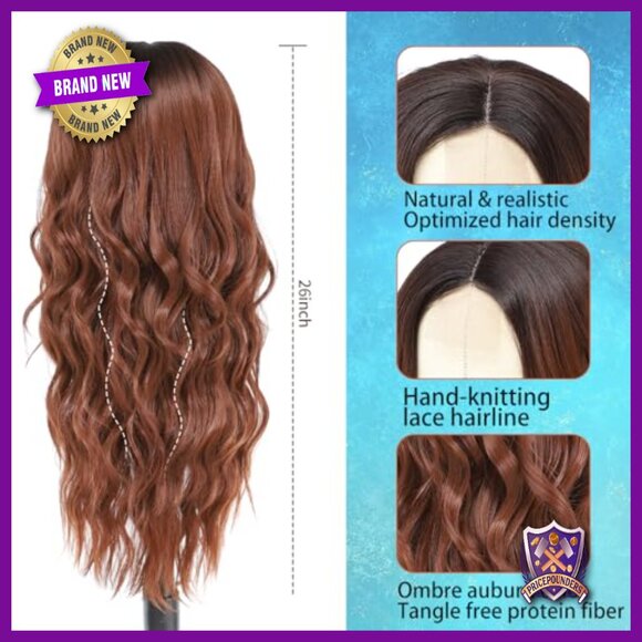 26 Inch Heat Resistant Synthetic Wavy Wig Middle Part Protein Fiber Daily Party main image 7